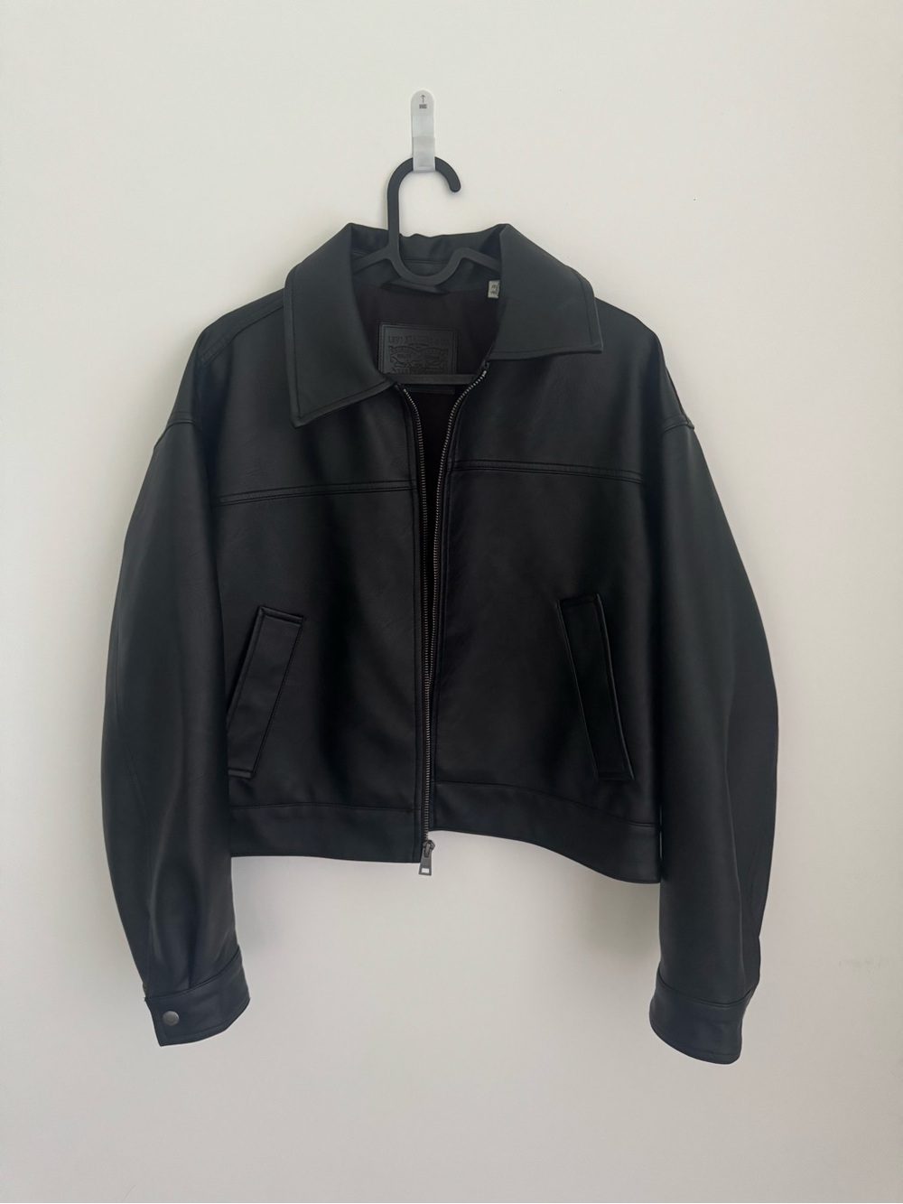 Levi's Black Cropped Leather Zip Jacket